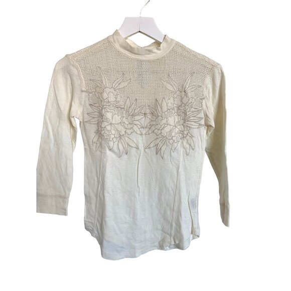 Free People Cream Primrose Tee 3/4 Sleeve Floral Mesh Detail - Picture 5 of 7